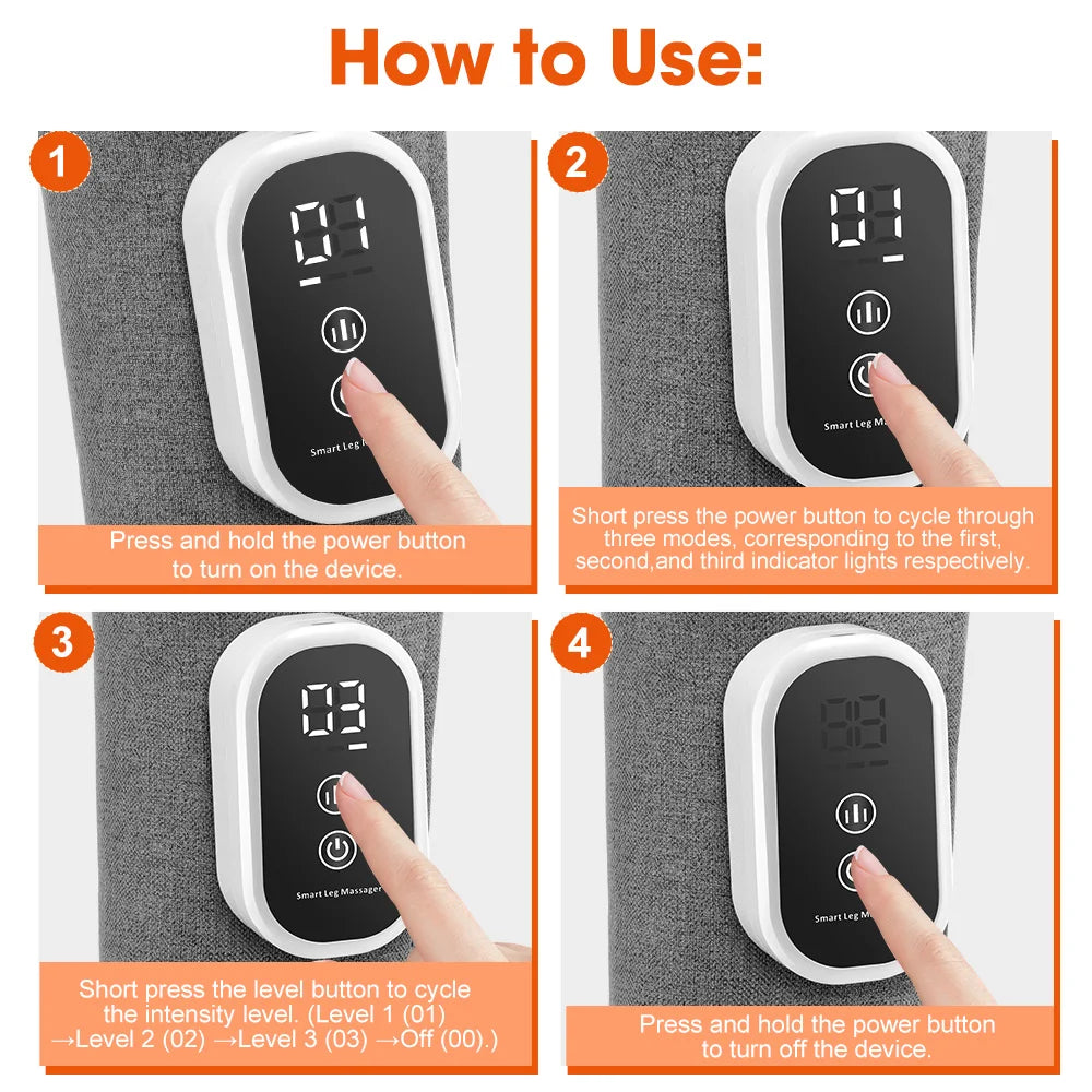 Electric Leg Massager Wireless Rechargeable Air Compression Calf Massage Relax Leg 3 Modes 360° Air Pressure Air Bag Leg Massage