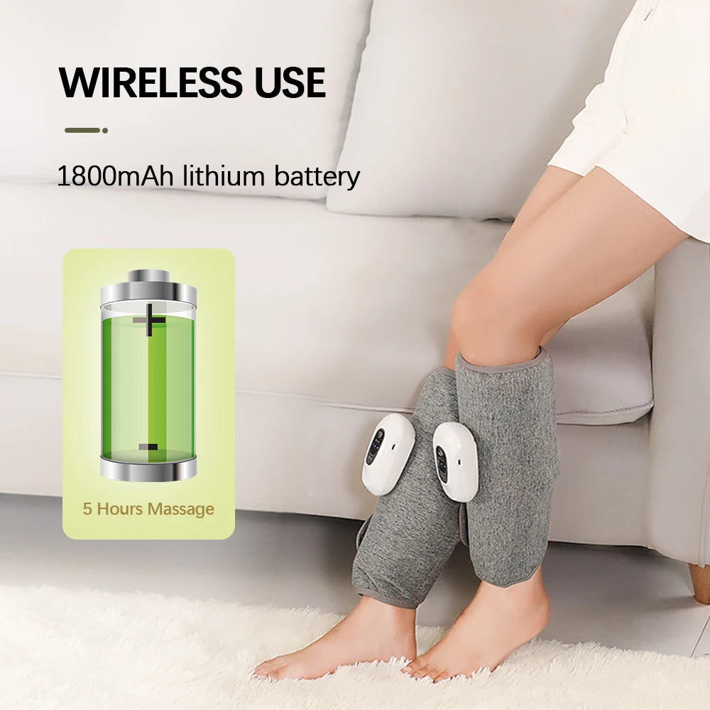 Electric Leg Massager Wireless Rechargeable Air Compression Calf Massage Relax Leg 3 Modes 360° Air Pressure Air Bag Leg Massage